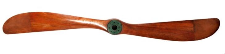 An early First World War period French laminated mahogany two `scimitar` blade propeller, the boss