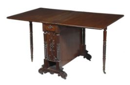 A Victorian mahogany drop-leaf table, circa 1860, rectangular top incorporating twin hinged leaves,