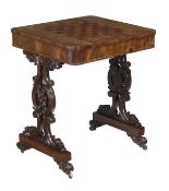 A William IV mahogany and parquetry chess top table, circa 1835, rectangular top with rounded