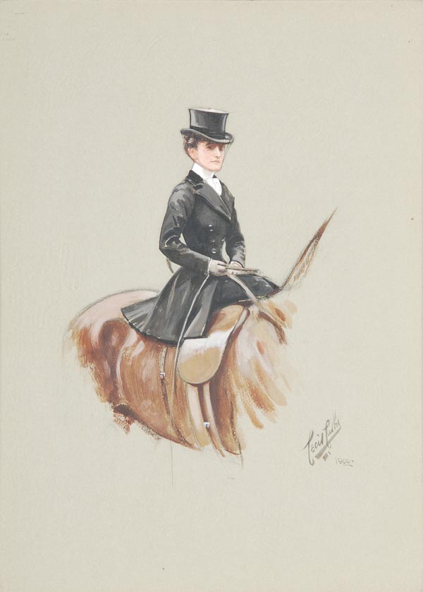 Cecil E. Cutler (circa 1900) Mr & Mrs P.C. Puckle on horseback, A pair, gouache, Both signed and