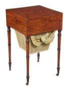 A Regency mahogany and ebony strung combined work and games table, circa 1815, rectangular top with