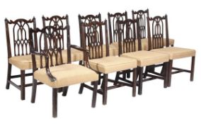 A set of nine carved mahogany dining chairs, in George III ‘Gothic’ style, 20th century, including
