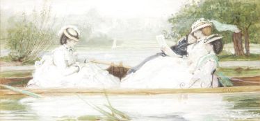 Francis Sylvester Walker (1848-1916) Elegant ladies reclining in a punt, Watercolour and