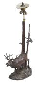 A bronze lamp, modelled as a stag, late 19th/early 20th century, modelled standing on a