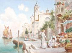 Arthur Trevor Haddon (1864-1941) Venetian Flower sellers, Watercolour, Signed lower right, 38 x