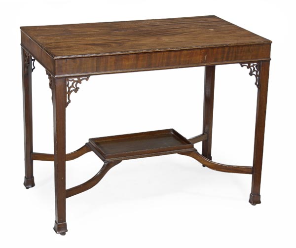 A mahogany side table, 18th century and later, rectangular top, plain frieze, square legs with