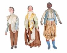 Three Neapolitan painted ceramic and fabric adorned figures, possibly creche figures, late 19th