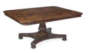 A William IV mahogany centre table, circa 1835, figured rectangular top, with two frieze drawers,