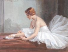 Suzanne Daynes-Grassot (1884-1976) Ballerina, Oil on canvas, Signed upper left, 50 x 65cm (19 3/4 x