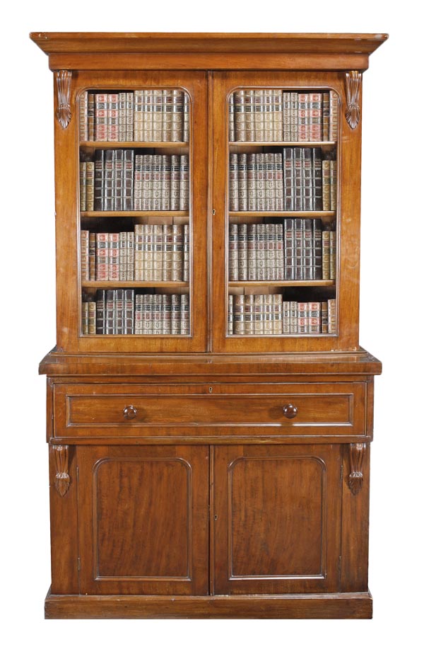 A Victorian mahogany secretaire bookcase, circa 1880, moulded cornice, with a pair of glazed doors