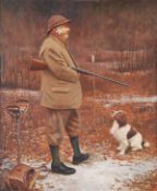 DDS. Roy Nockolds (1911-1979) A gentleman and his spaniel on a shoot, Oil on board, Signed lower