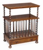 A Victorian rosewood combined whatnot and folio stand, in the manner of Gillows, circa 1870, upper