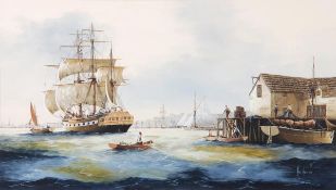 Ken Hammond (20th century) H.M.S. Victoria, About to sail, A pair, oil on board, Both signed, Each