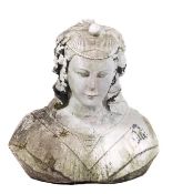 A stone composition bust of the young Queen Victoria, 20th century, modelled wearing contemporary