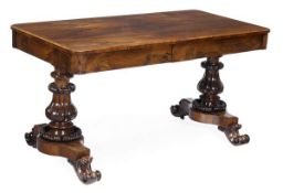 A William IV rosewood library table, circa 1835, rectangular top with rounded corners, two frieze