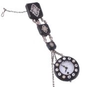 Ch. Oudin, Palais Royal 52, a French white alloy and composition fob watch on a chatelaine, no.