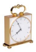 Asprey, a brass mantel clock, circa 1997, ref. M545, the matt brass case with polished edges, bezel