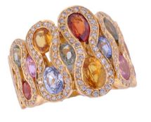 * A multi gemstone ring, the ring set with multi coloured gemstones in a fancy loop design accented