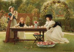 George Dunlop Leslie (1835-1921), A feast of roses, Oil on canvas, Signed lower right, 25.5 x 38 cm