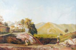 B. Benasso (20th century), Travellers in an Italianate landscape, Oil on canvas, Signed lower
