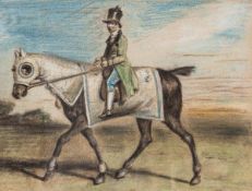 After Emile-Jean-Horace Vernet, Man on horseback, Pastel on paper, 13.5  x 17.5 cm (5 1/4 x 7 in)