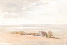 Circle of Edward Seago (1910-1974), An extensive landscape, Watercolour, 24 x 35 cm (9 1/2 x 13 3/4