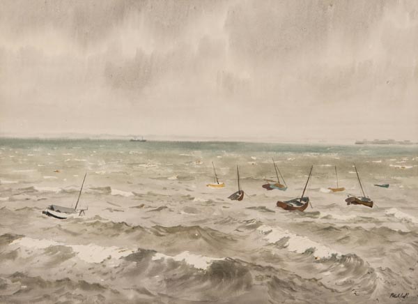 DDS Roland Vivian Pitchforth (1895-1982), Rough Water, Thames Estuary, Watercolour over pencil on