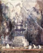 DDS. Paul Hempton (b.1946), Staff, Steps, Mountain, Watercolour, Initialled and dated 1986 lower