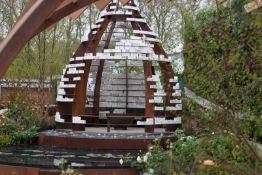 *Garden roomOpen, steel structure in shape of Pottery bottle kiln, 4.8m high by 4m dia. in rusted