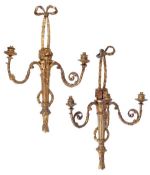 A pair of French giltwood and composition wall appliques, in Louis XVI style, early 20th century,