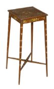 A satinwood and painted urn stand, in George III style, circa 1900, square top painted with a
