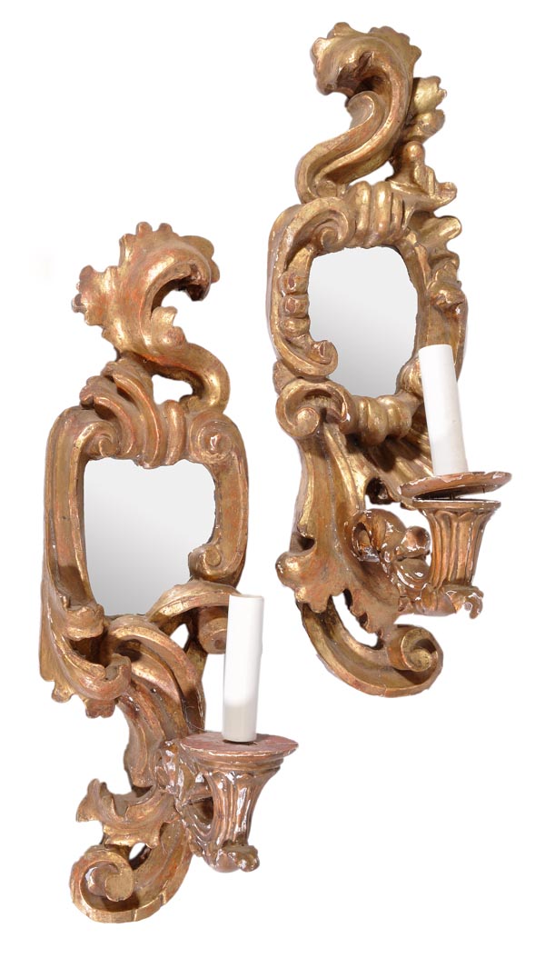 A pair of Italian carved and giltwood girandoles in early 18th century style, early 20th century,