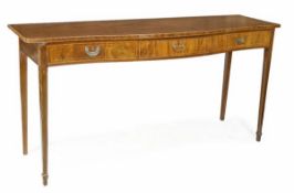 A Regency mahogany and boxwood strung serpentine fronted serving table, circa 1815, possibly