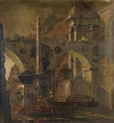 Follower of Hubert Robert, An architectural capriccio with figures before an obelisk, Oil on canvas