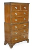 A mahogany chest on chest, first half 19th century, of slender proportions, two short and five long