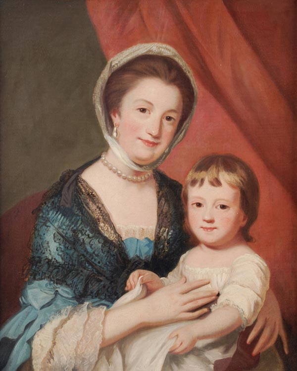 Circle of George Romney, Portrait of a mother and child, Oil on canvas 76.5 x 63.5cm (30 x 25in)