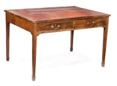 A George III mahogany partners’ library table, circa 1790, red leather inset, two pairs of opposing