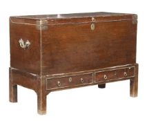 A George II walnut chest on stand, circa 1740, hinged top opening to a plain interior, the stand
