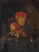 Attributed to George William Sartorius, Strawberries in a wicker basket, apples, grapes and