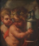 Circle of Guilio Carpioni, The infant Bacchus with a Satyr, Oil on canvas 54 x 46cm (21 1/4 x 18in)