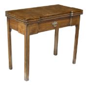 A George III mahogany twin folding top games/card table, circa 1760, inverted breakfront twin