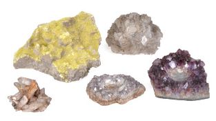 A small collection of mineral and marble samples, to include some marble samples turned as ashtrays