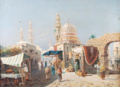 G. Rovello (19th century) An Orientalist market scene, Oil on canvas, Signed lower right, 74 x 100