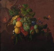 Manner of Jacob van Walscapelle, Grapes, oranges, walnuts, corn, berries and plums, with