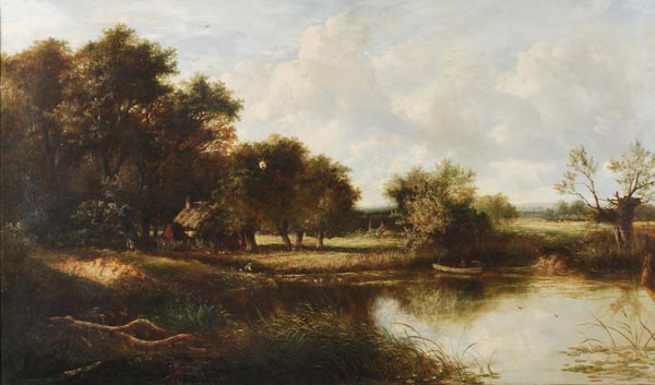 Joseph Thors (1843-1898) Wooded river landscape, Oil on canvas, Signed lower left, 76 x 128 cm (30