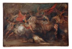 Manner of Sir Peter Paul Rubens Henry IV at the Battle of Ivry, Oil sketch on canvas, Unframed, 25.