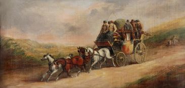 John Charles Maggs (1819-1895) The Bath coach, Oil on canvas, Signed lower left, 30 x 60 cm (11 3/4