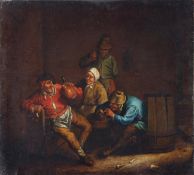 Follower of Adriaen Jansz van Ostade, Peasants in an interior, Oil on canvas, Unframed, Bears