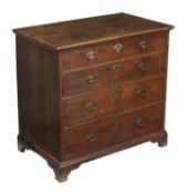 A George I oak chest of drawers, circa 1720, the rectangular twin plank top above four long