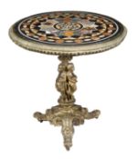 A Continental gilt metal and gilt composition specimen marble pedestal table, circa 1860, marble